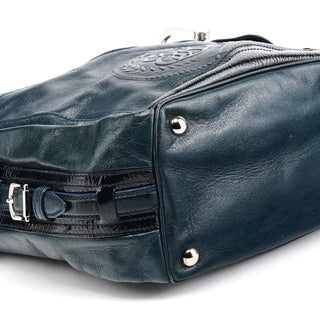 Balenciaga 186340 Navy Leather Crest Logo Shoulder Bag