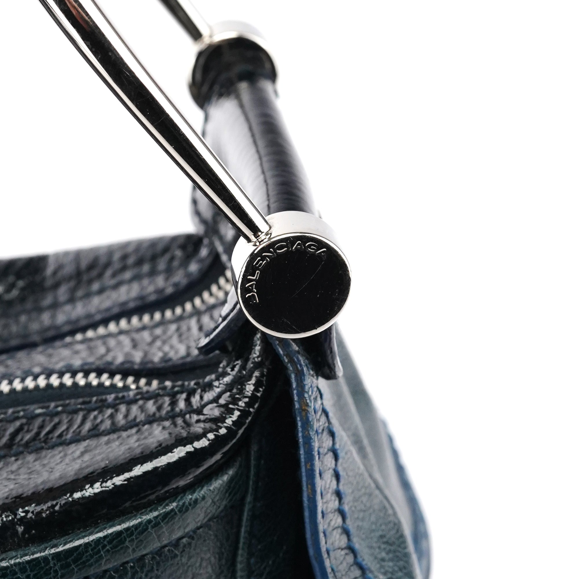 Balenciaga 186340 Navy Leather Crest Logo Shoulder Bag