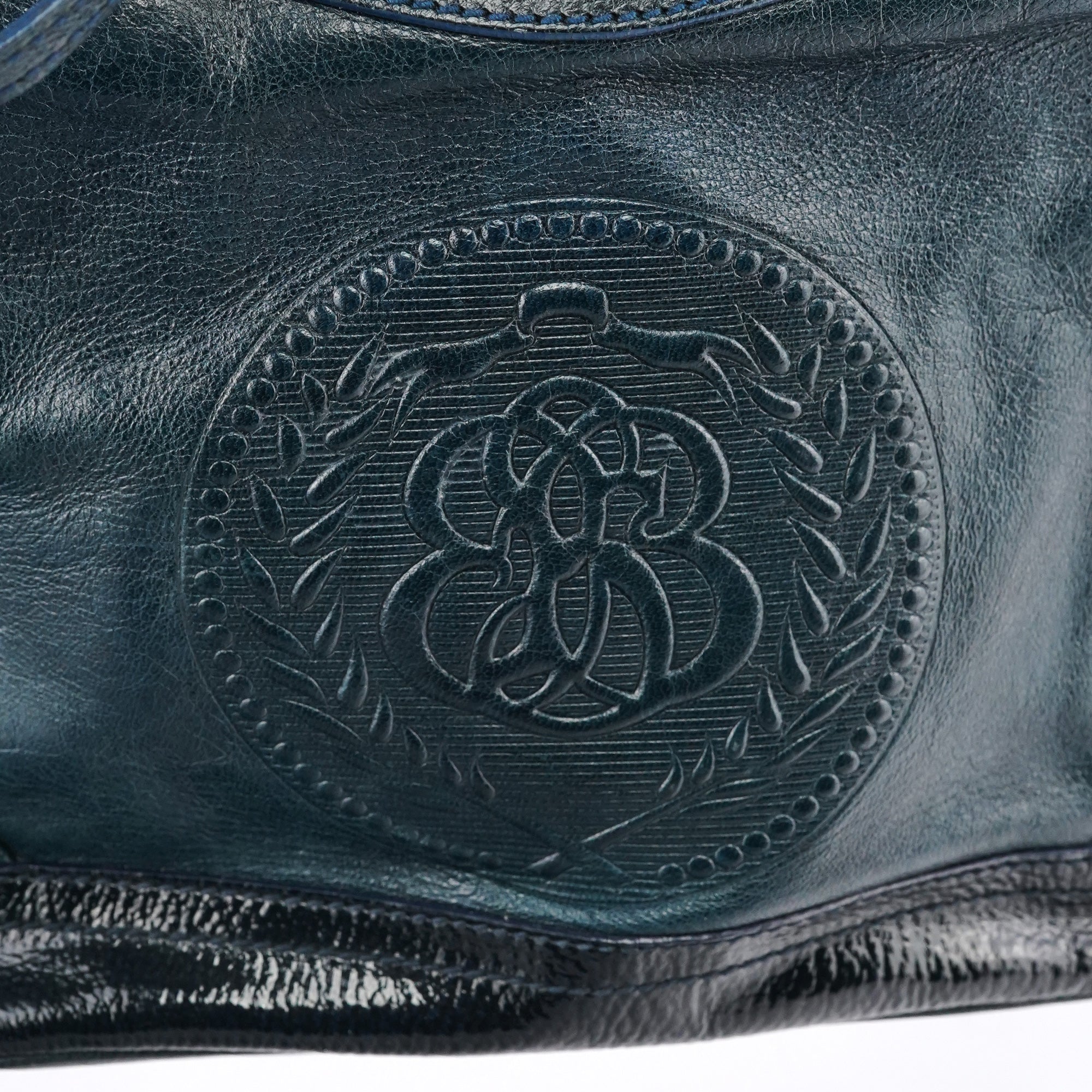 Balenciaga 186340 Navy Leather Crest Logo Shoulder Bag