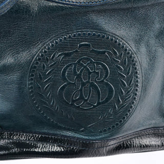 Balenciaga 186340 Navy Leather Crest Logo Shoulder Bag