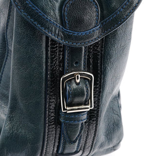 Balenciaga 186340 Navy Leather Crest Logo Shoulder Bag