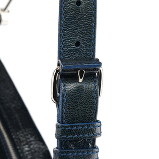 Balenciaga 186340 Navy Leather Crest Logo Shoulder Bag
