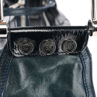 Balenciaga 186340 Navy Leather Crest Logo Shoulder Bag