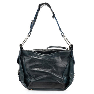 Balenciaga 186340 Navy Leather Crest Logo Shoulder Bag