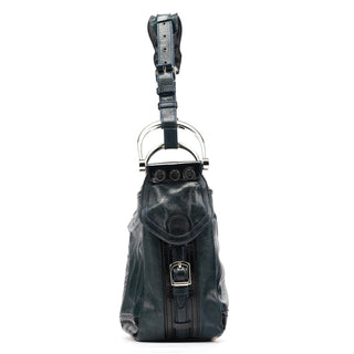 Balenciaga 186340 Navy Leather Crest Logo Shoulder Bag