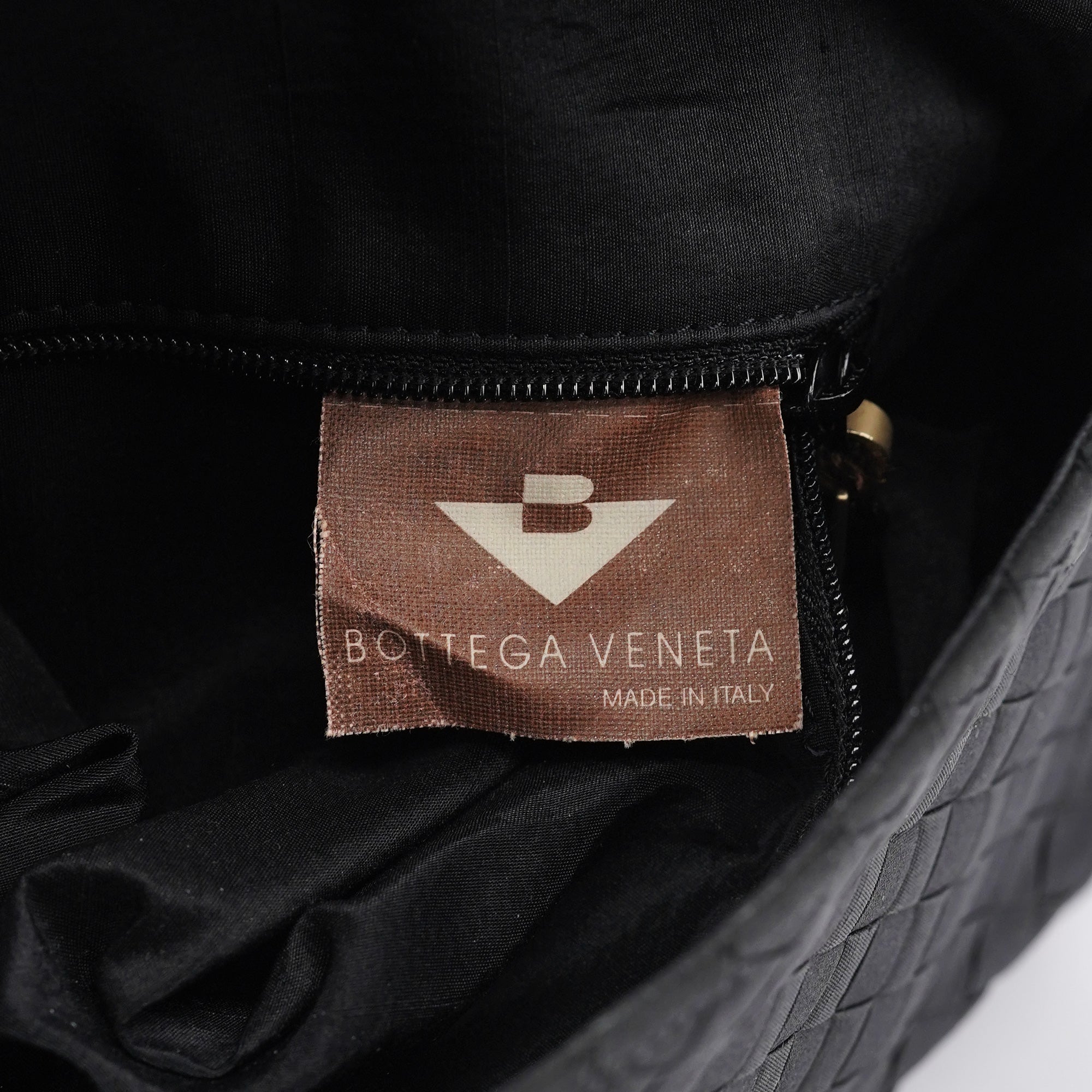Bottega Veneta Black Satin Intrecciato Shoulder Bag