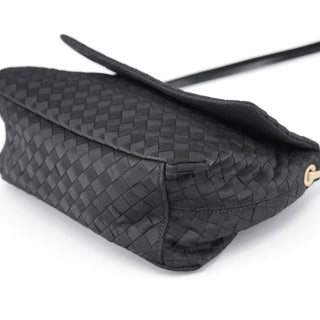 Bottega Veneta Black Satin Intrecciato Shoulder Bag