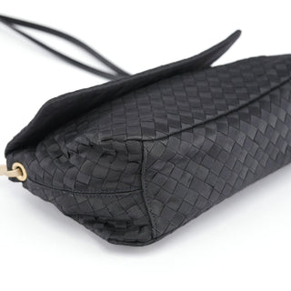 Bottega Veneta Black Satin Intrecciato Shoulder Bag