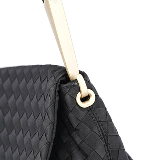 Bottega Veneta Black Satin Intrecciato Shoulder Bag