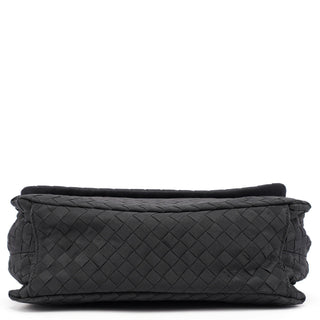 Bottega Veneta Black Satin Intrecciato Shoulder Bag