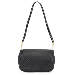 Bottega Veneta Black Satin Intrecciato Shoulder Bag