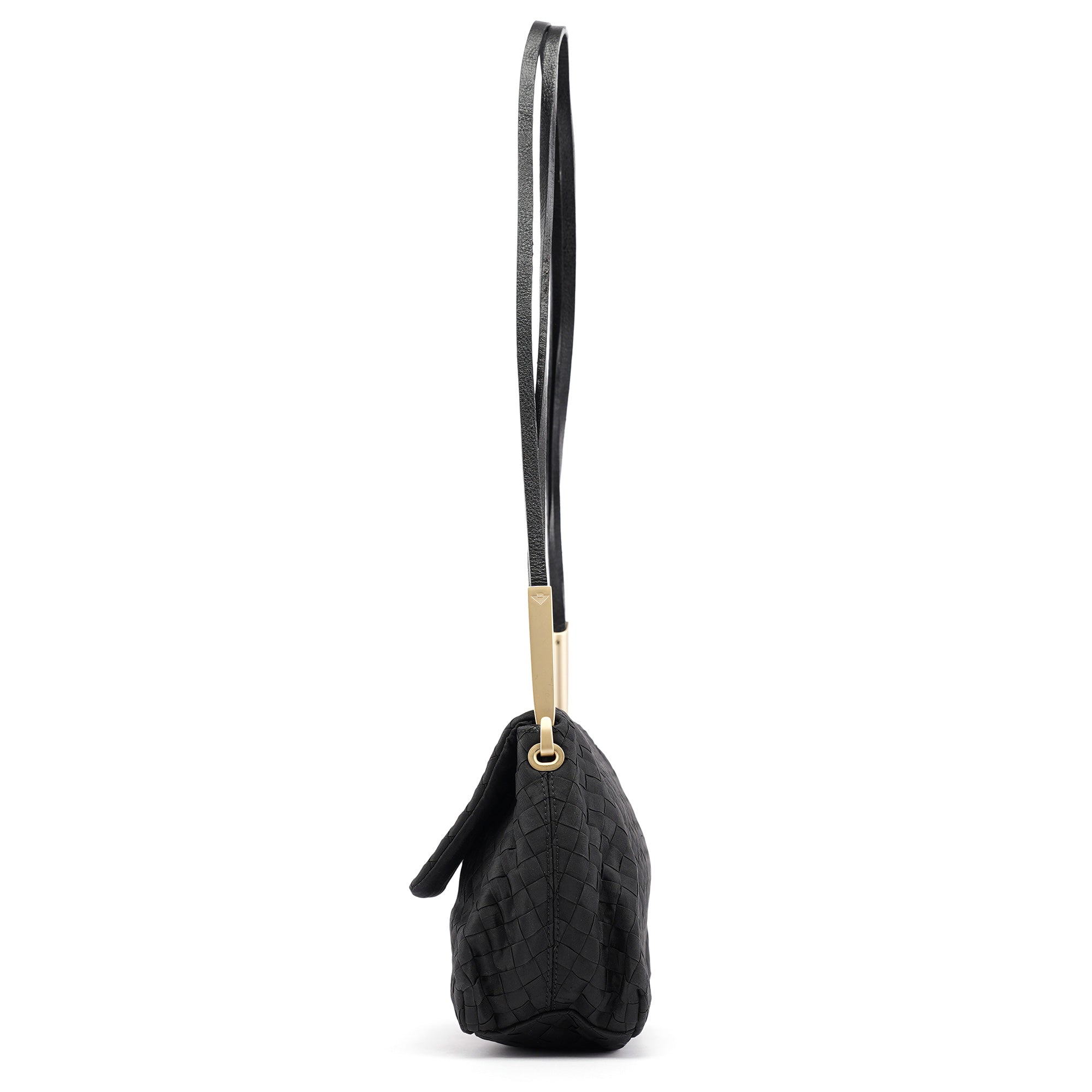 Bottega Veneta Black Satin Intrecciato Shoulder Bag