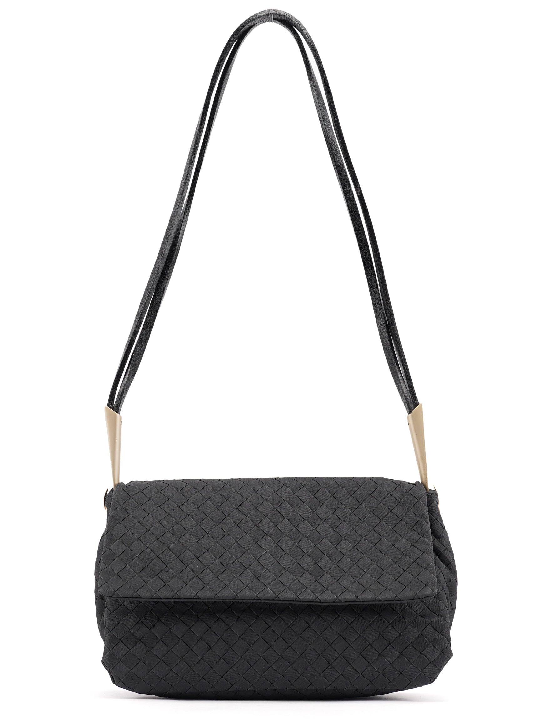 Bottega Veneta Black Satin Intrecciato Shoulder Bag