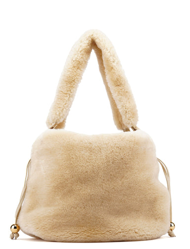 Bottega Veneta Cream Faux Fur Shoulder Bag