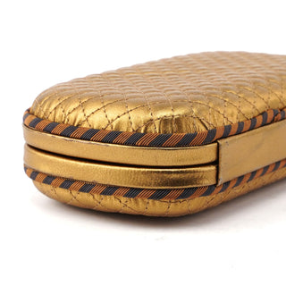 Bottega Veneta Gold Quilted Clutch Pochette Knot