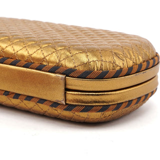 Bottega Veneta Gold Quilted Clutch Pochette Knot