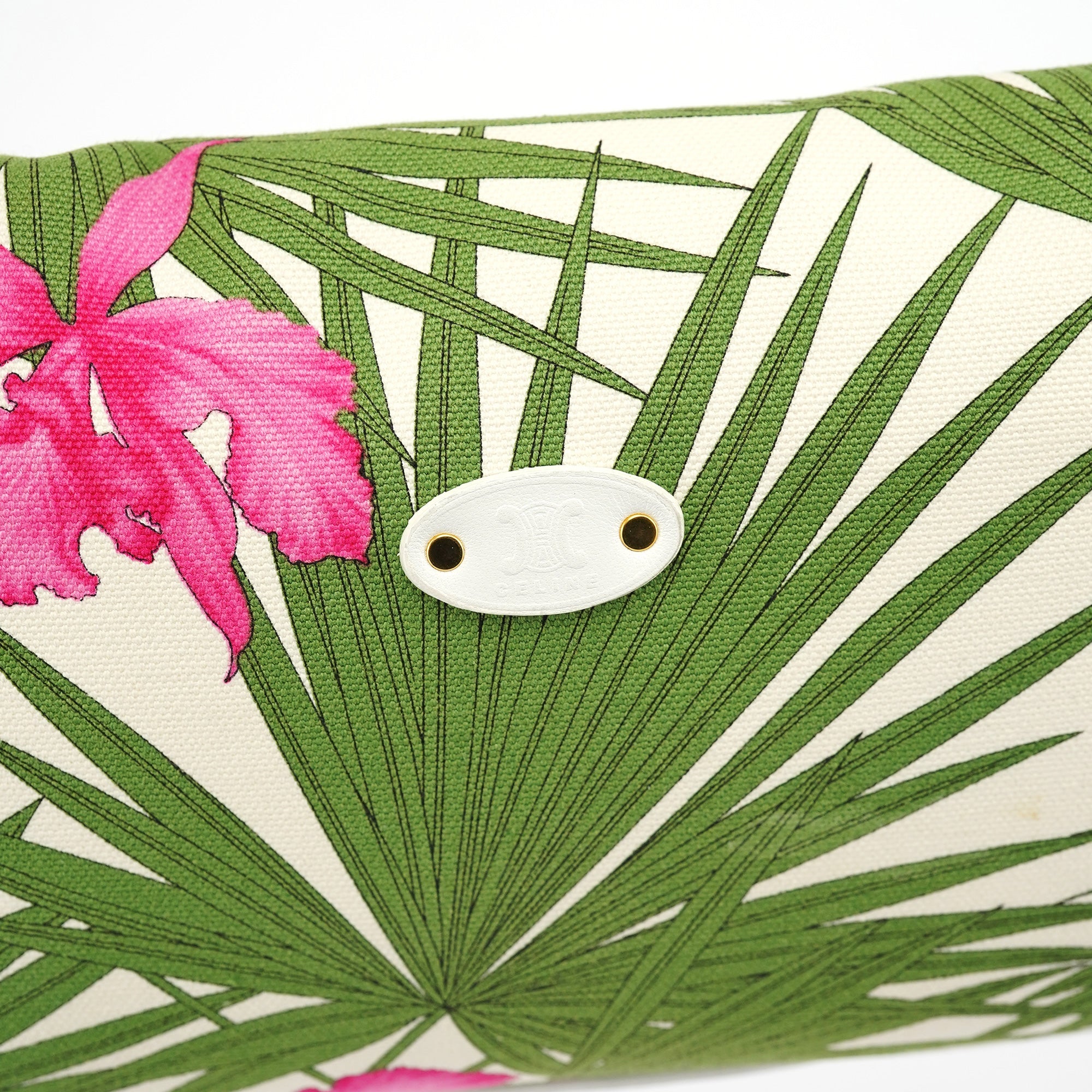 Celine 2004 White Hibiscus Print Canvas Shoulder Bag