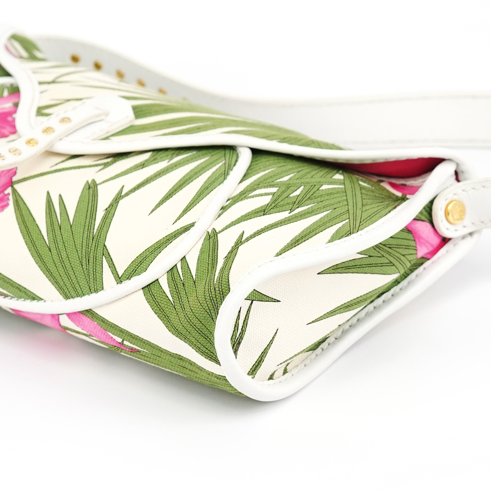 Celine 2004 White Hibiscus Print Canvas Shoulder Bag