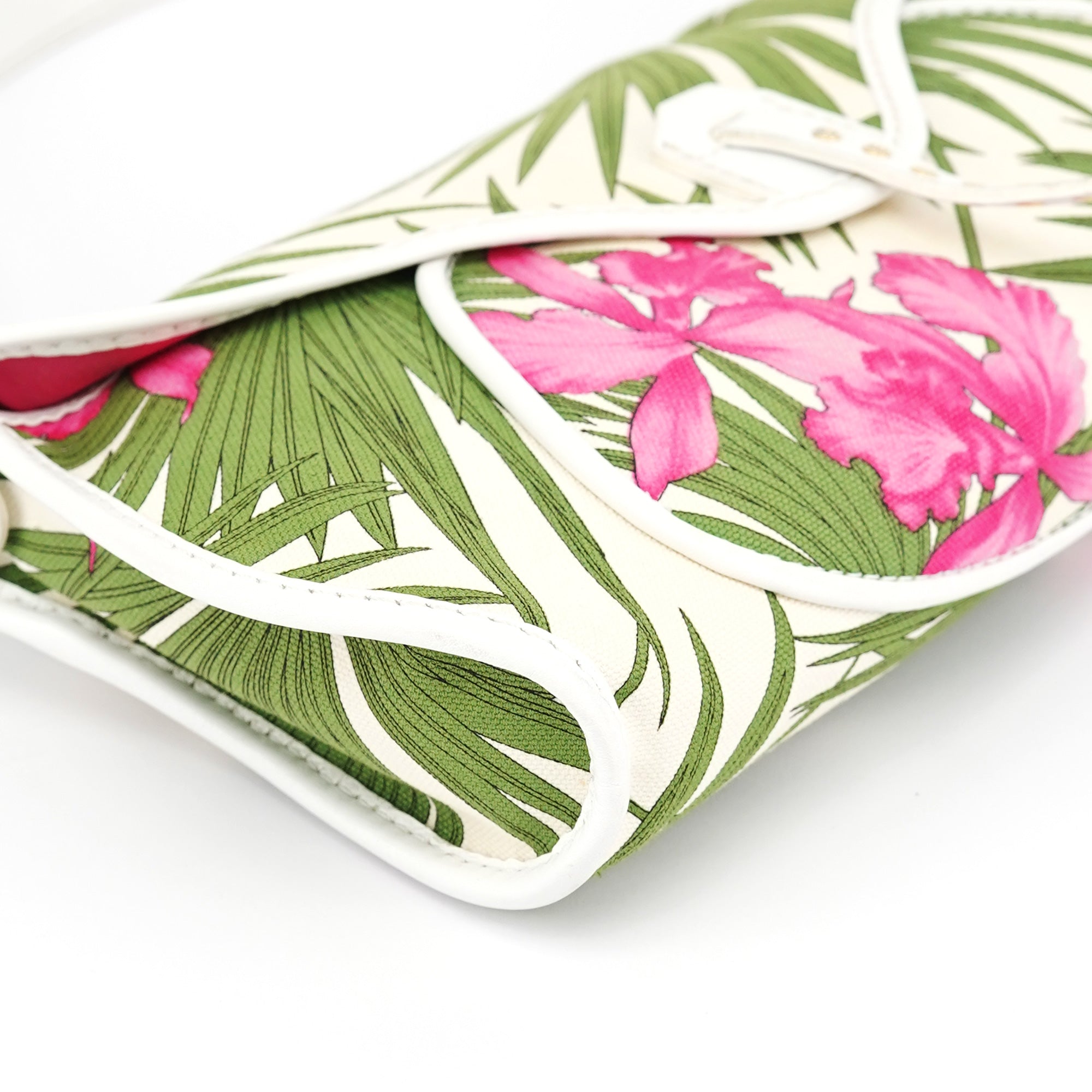 Celine 2004 White Hibiscus Print Canvas Shoulder Bag
