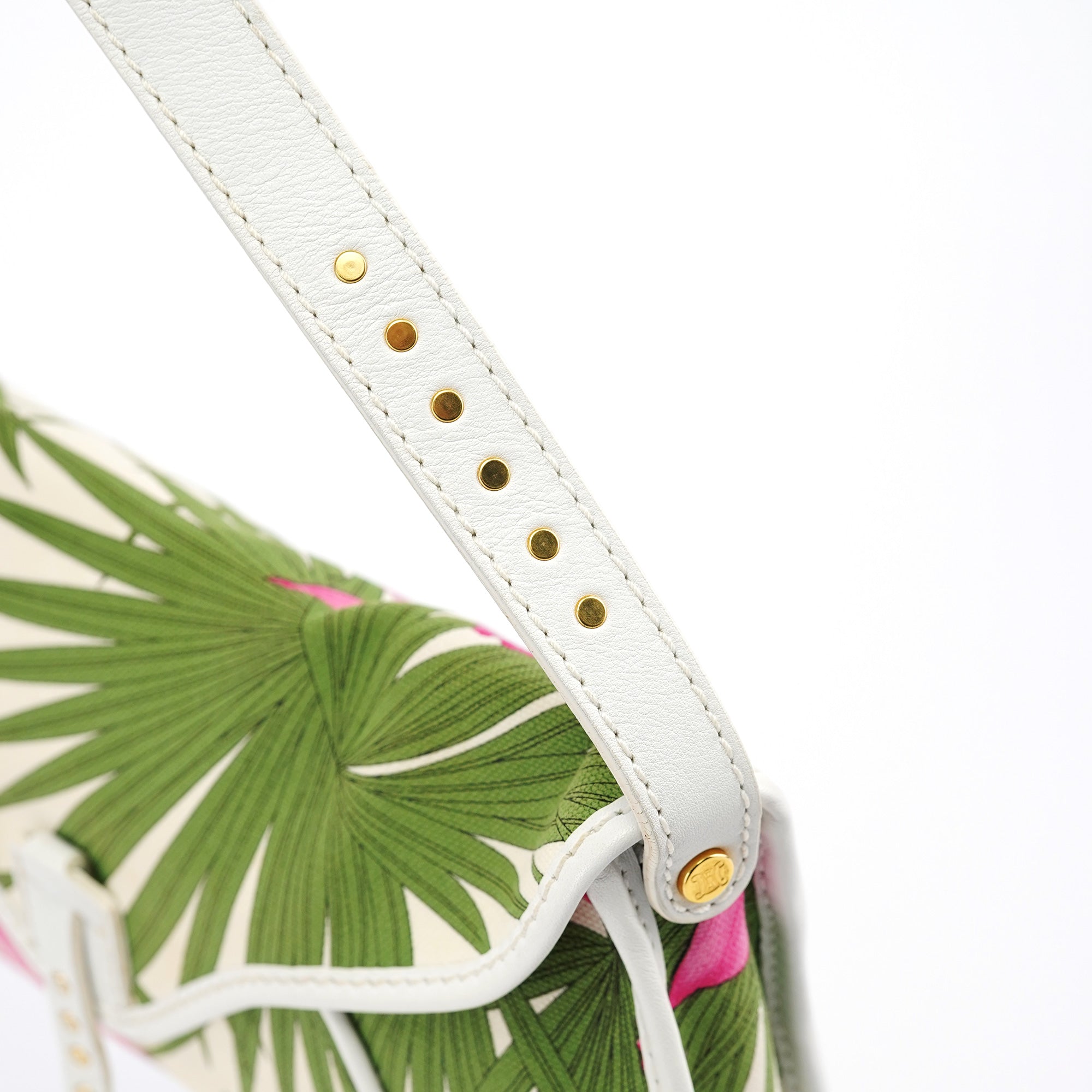Celine 2004 White Hibiscus Print Canvas Shoulder Bag