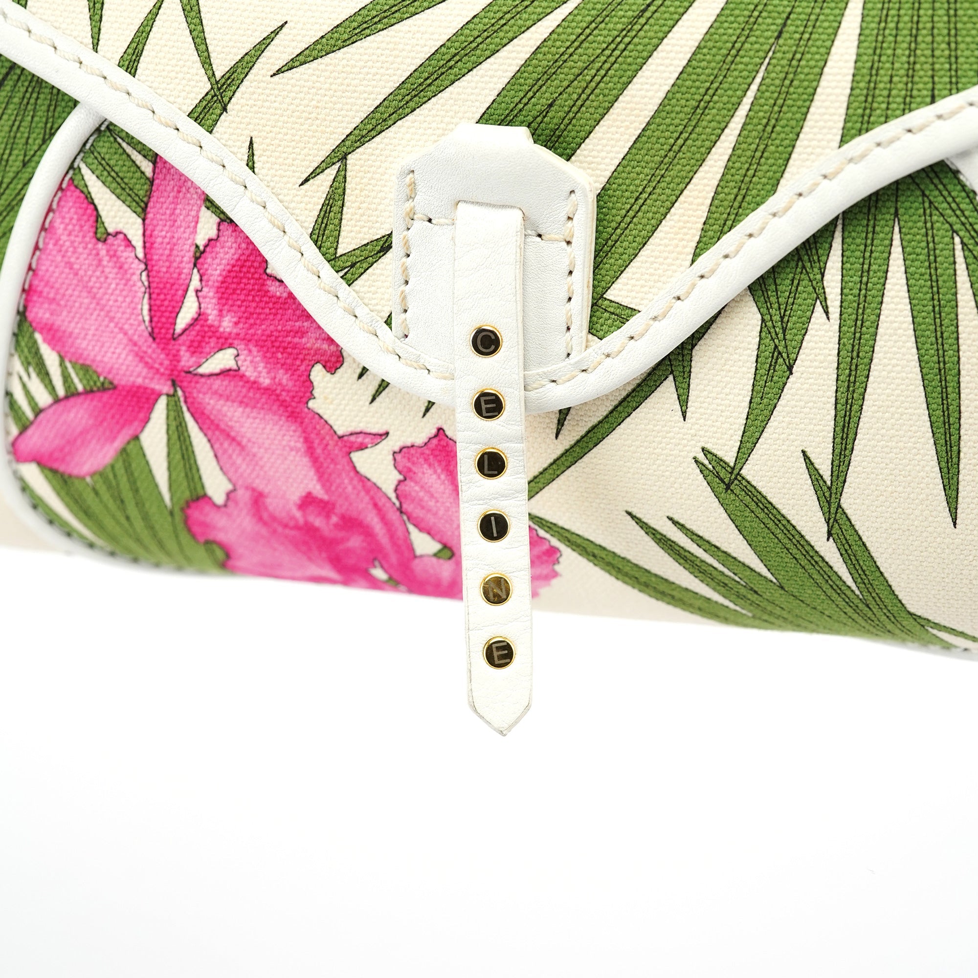 Celine 2004 White Hibiscus Print Canvas Shoulder Bag