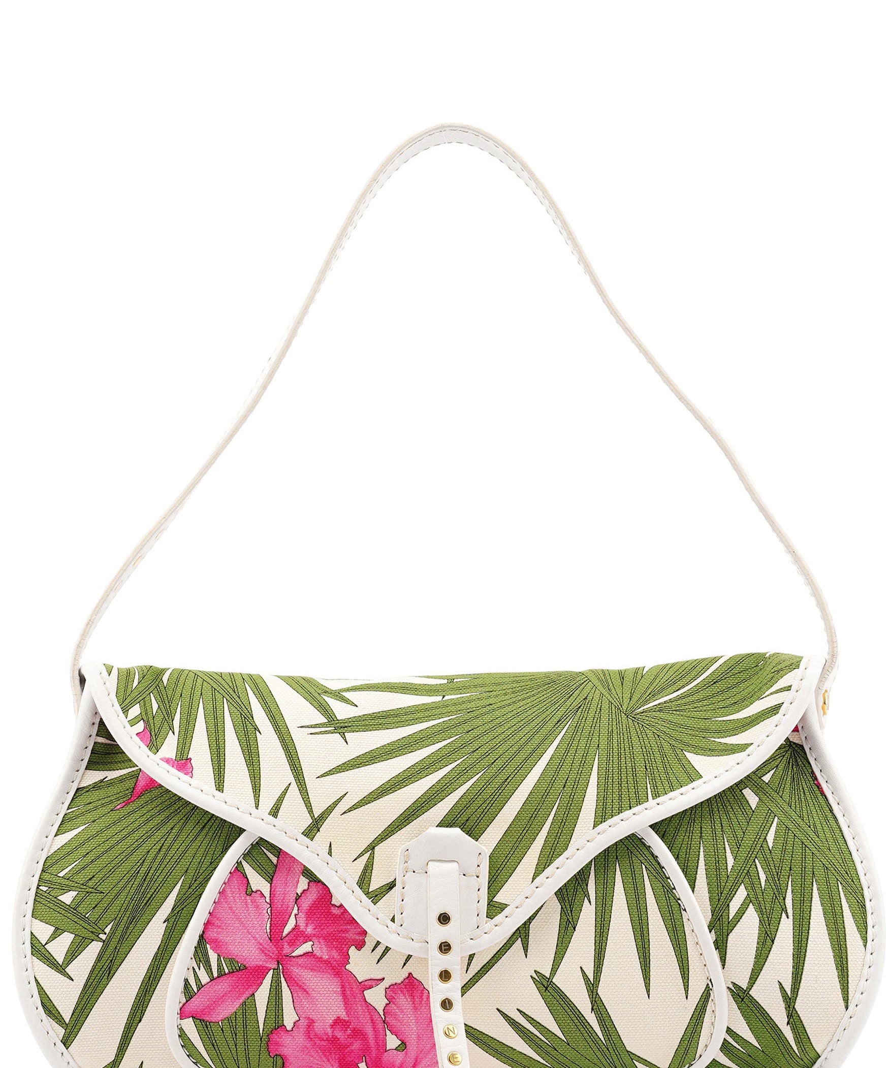 Celine 2004 White Hibiscus Print Canvas Shoulder Bag