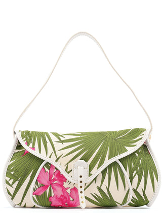 Celine 2004 White Hibiscus Print Canvas Shoulder Bag