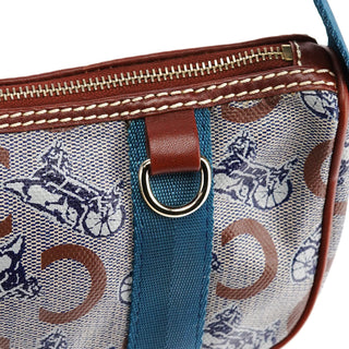 Celine Beige Blue Coated Canvas Mini Hobo Bag