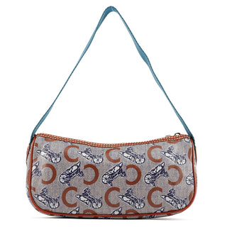 Celine Beige Blue Coated Canvas Mini Hobo Bag