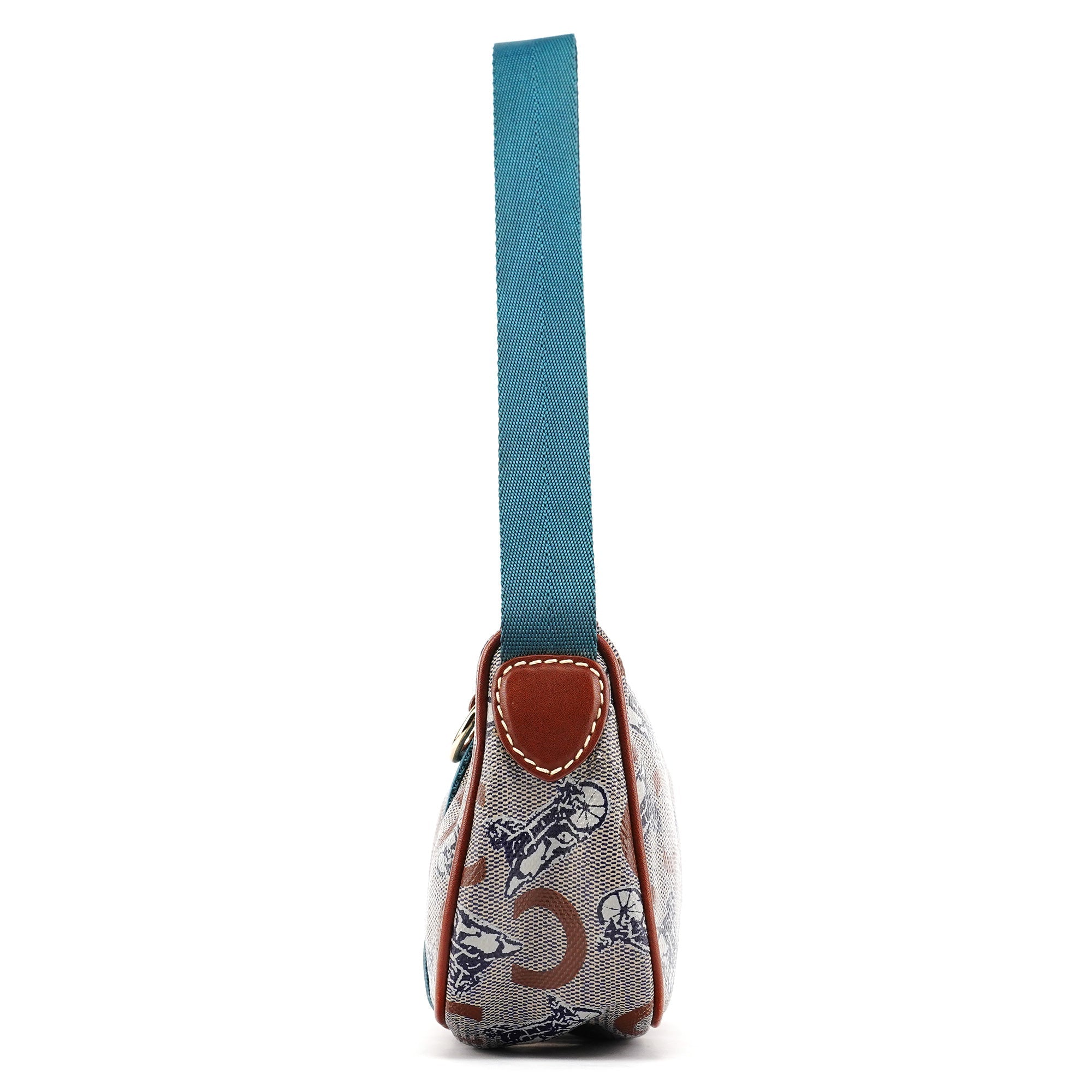 Celine Mini sac hobo en toile enduite beige et bleue