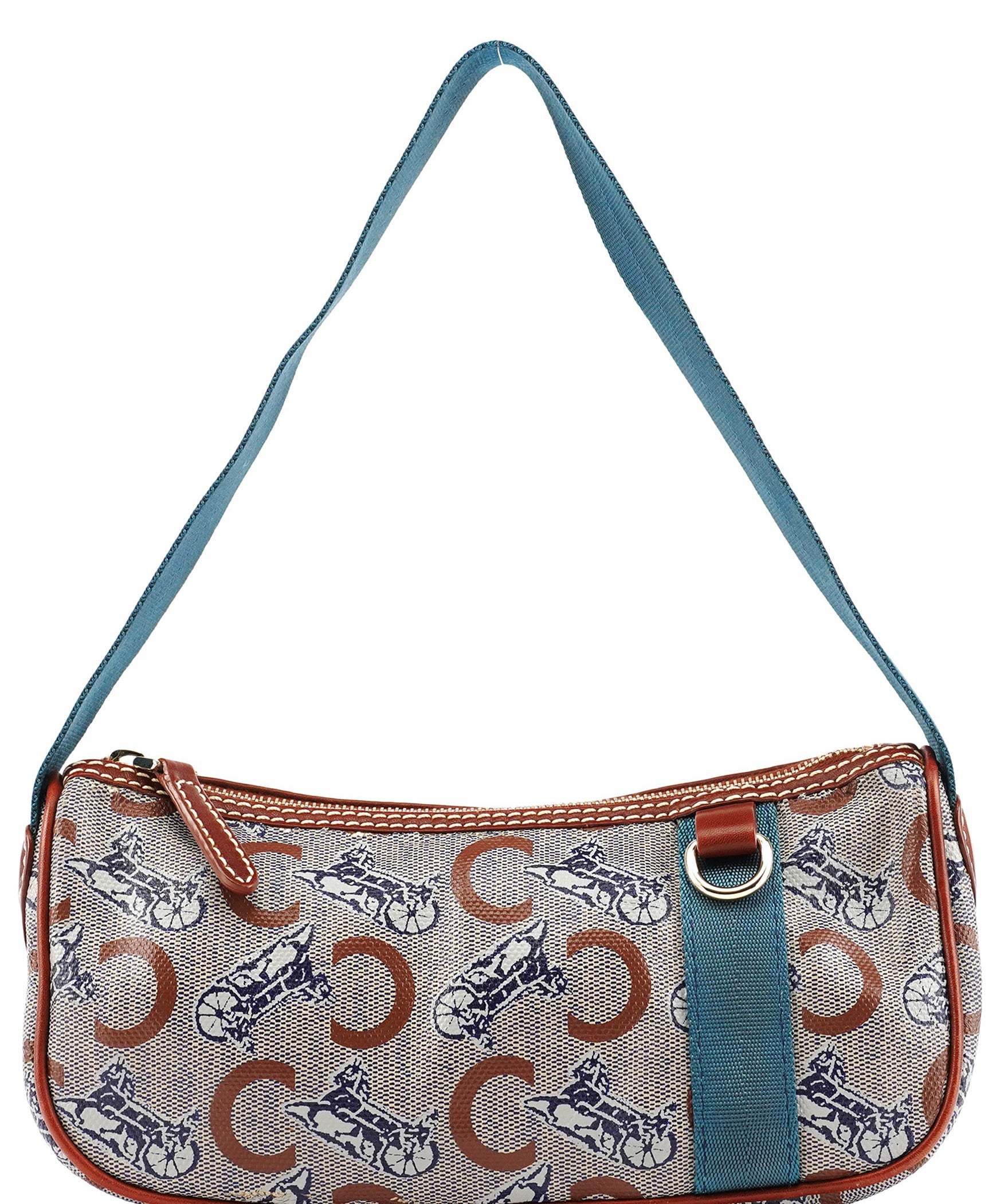 Celine Beige Blue Coated Canvas Mini Hobo Bag