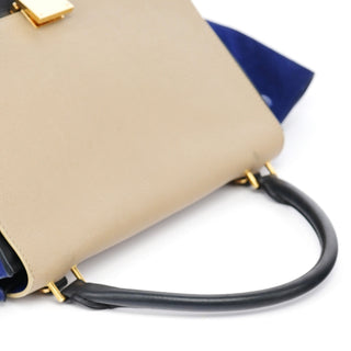 Celine Beige Blue Leather Trapeze 2-Way Bag