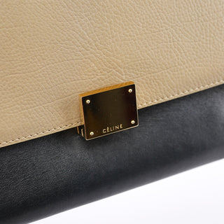 Celine Beige Blue Leather Trapeze 2-Way Bag