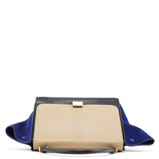 Celine Beige Blue Leather Trapeze 2-Way Bag
