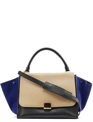 Celine Beige Blue Leather Trapeze 2-Way Bag