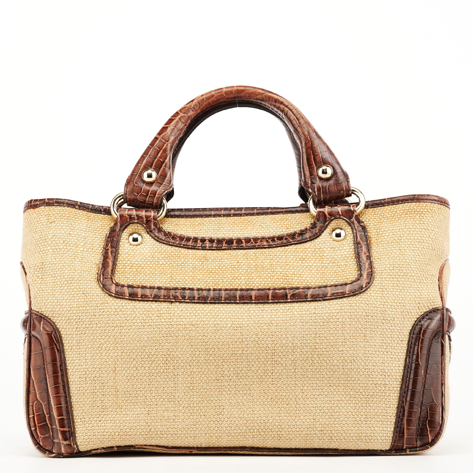 Celine Beige Brown Burlap Leather Boogie Bag