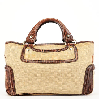 Celine Beige Brown Burlap Leather Boogie Bag