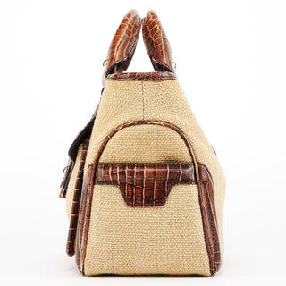 Celine Beige Brown Burlap Leather Boogie Bag