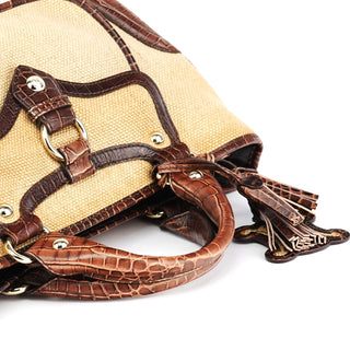 Celine Beige Brown Burlap Leather Boogie Bag