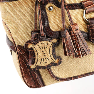 Celine Beige Brown Burlap Leather Boogie Bag