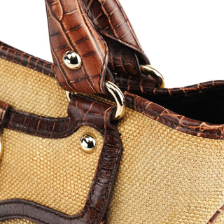 Celine Beige Brown Burlap Leather Boogie Bag