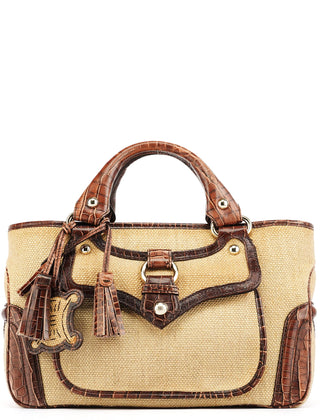 Celine Beige Brown Burlap Leather Boogie Bag
