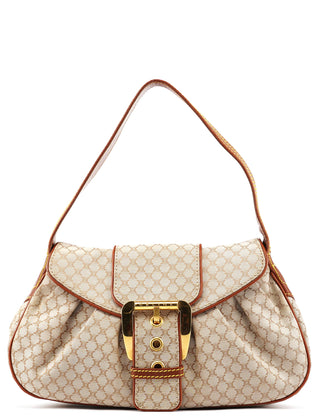 Celine Beige Brown Macadam Canvas Buckle Shoulder Bag