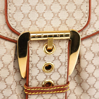 Celine Beige Brown Macadam Canvas Buckle Shoulder Bag