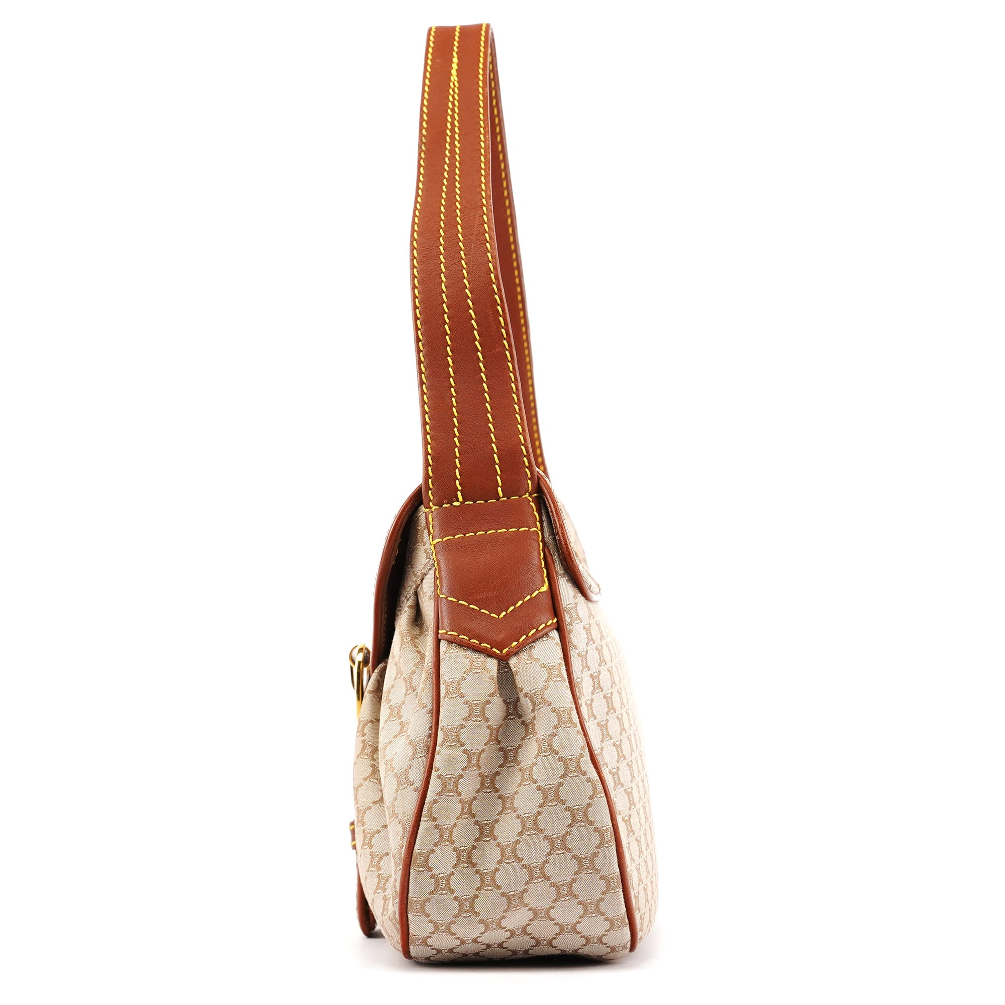 Celine Beige Brown Macadam Canvas Buckle Shoulder Bag
