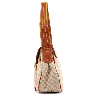 Celine Beige Brown Macadam Canvas Buckle Shoulder Bag