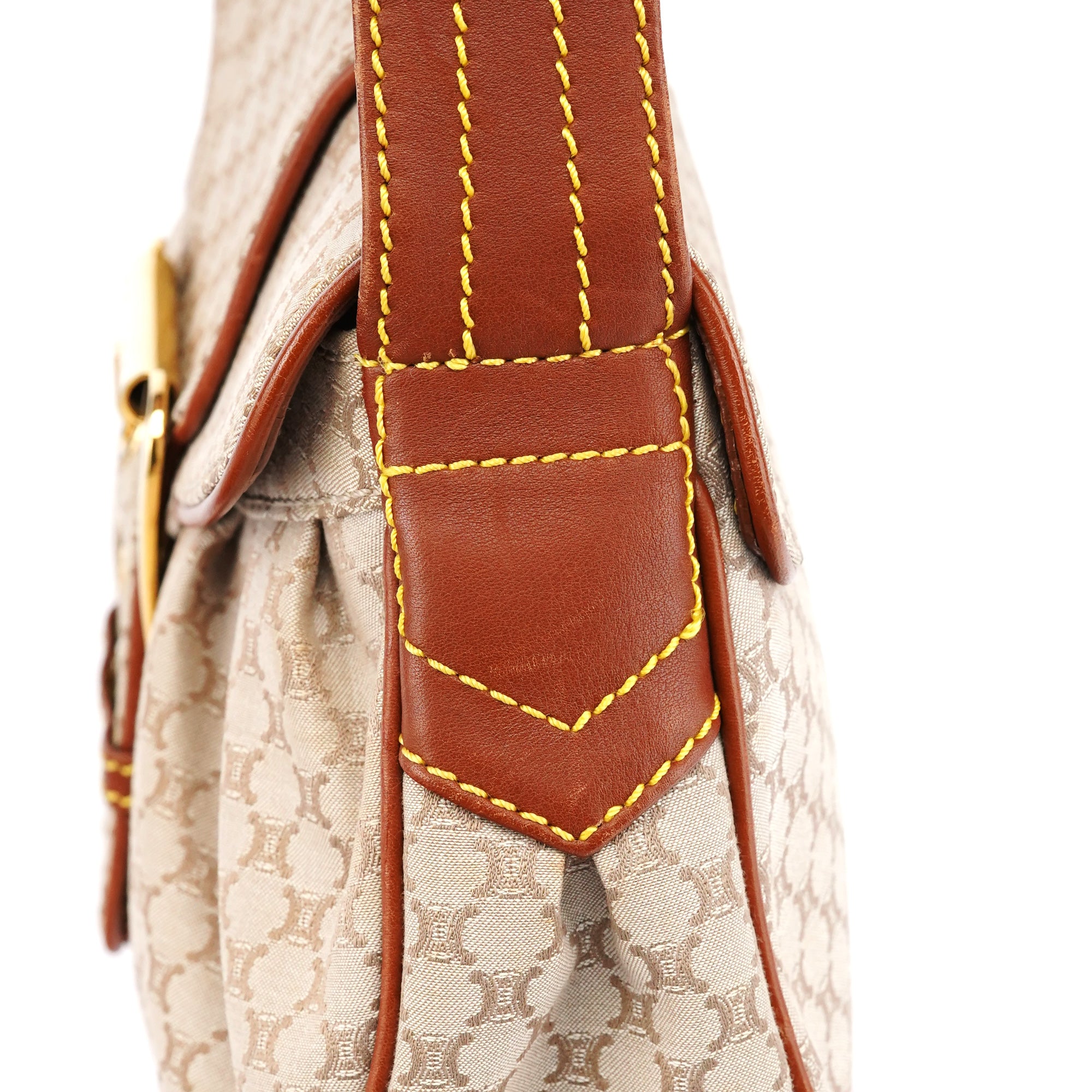 Celine Beige Brown Macadam Canvas Buckle Shoulder Bag