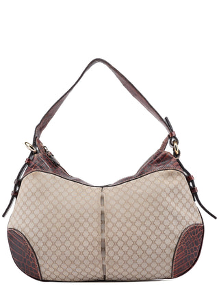 Celine Beige Croc-Embossed Triomphe CC Shoulder Bag