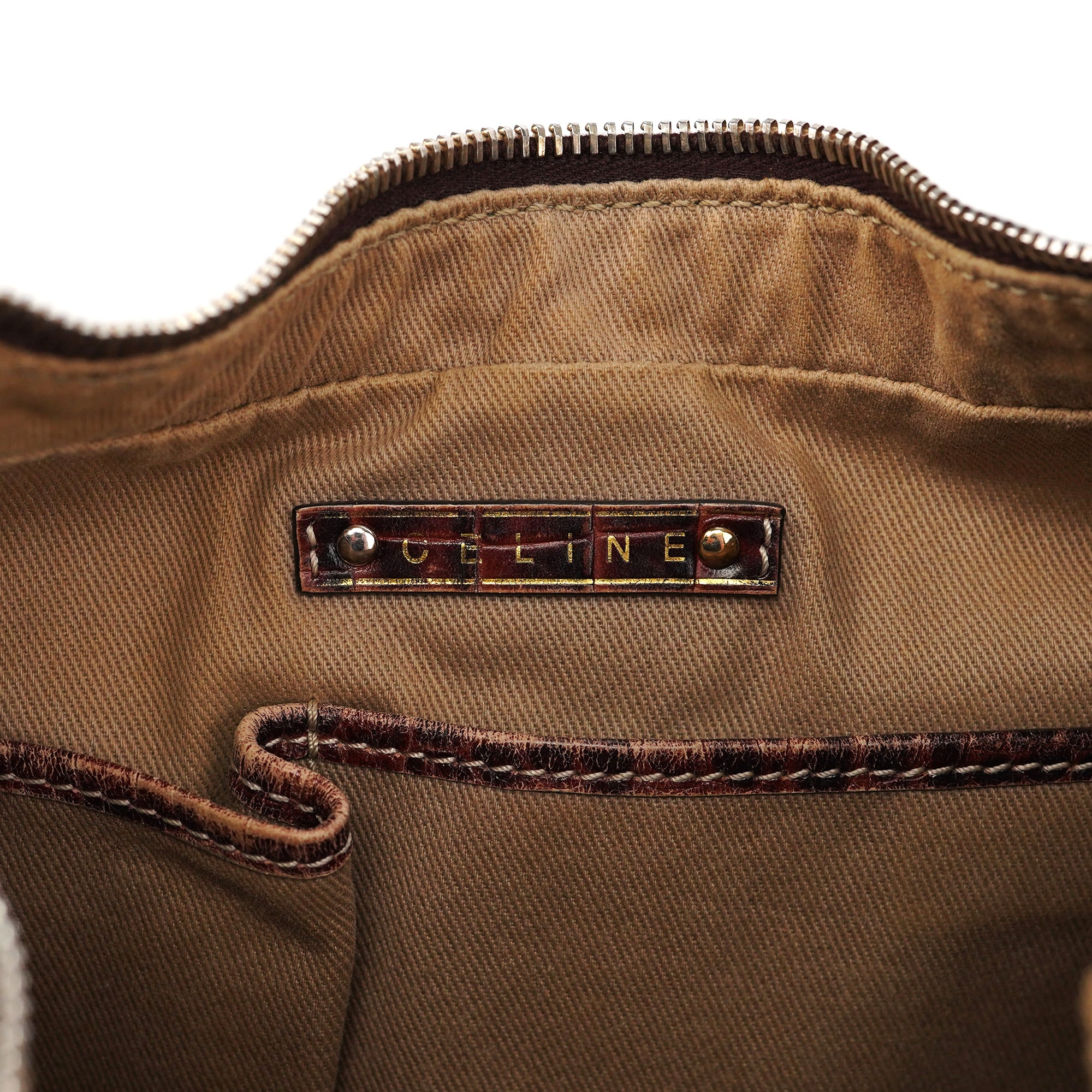 Celine Triomphe CC Schultertasche in Beige mit Krokoprägung