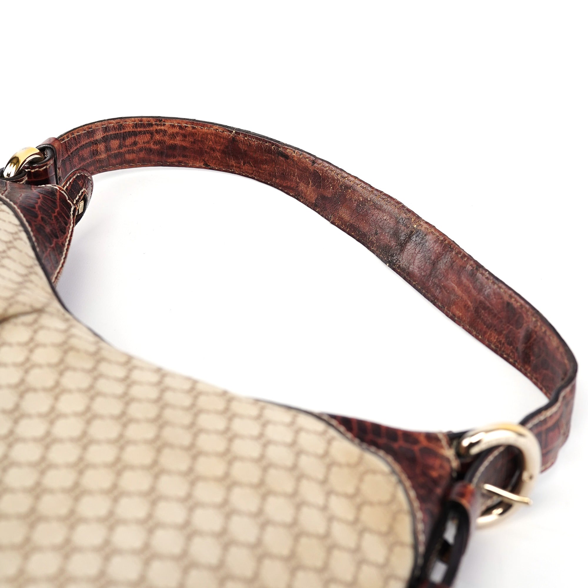Celine Triomphe CC Schultertasche in Beige mit Krokoprägung